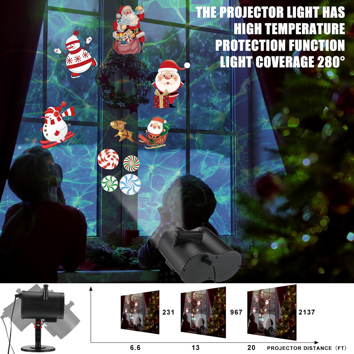 Black Moukeren Halloween Christmas Projector Lights Outdoor 2-in-1 Holiday Light Projector with 20 Slides Patterns 10 Colors Waterproof Halloween Xmas Party Yard Garden Decorations